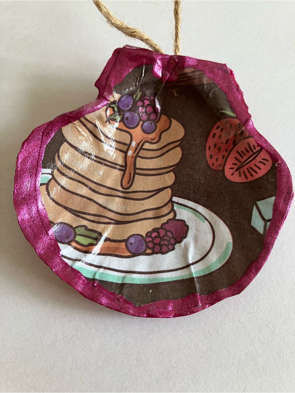 Pancakes Handcrafted SeaShell Ornament Decoupage 3 inch
